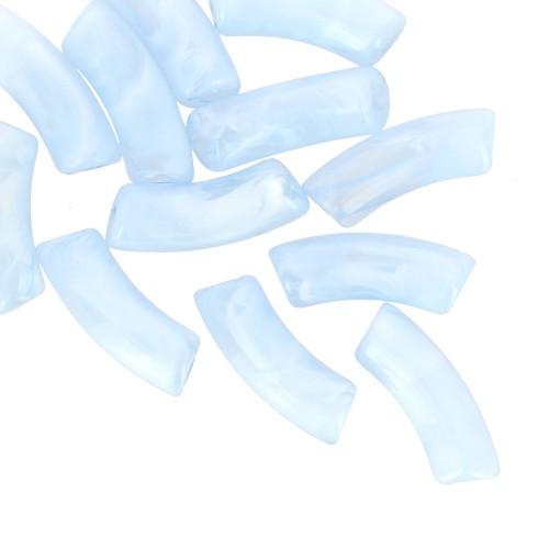 Curved tube beads 35x11 mm in transparent acrylic - Sky Blue Marble x6