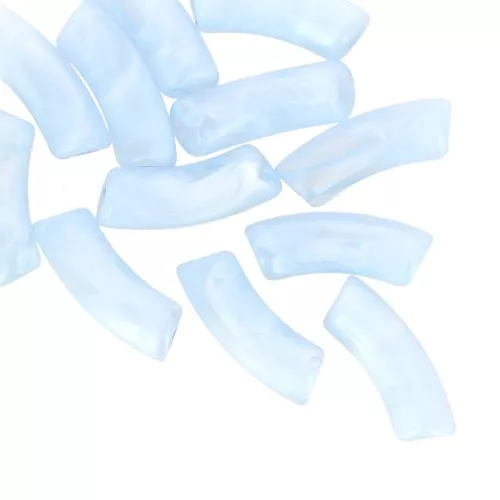 Curved tube beads 35x11 mm in transparent acrylic - Sky Blue Marble x6