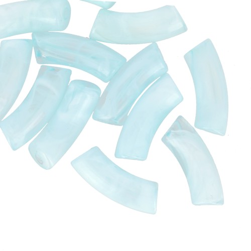 Curved tube beads 35x11 mm in clear acrylic - Marbled Light Blue x6