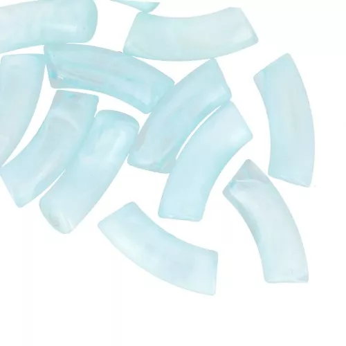 Curved tube beads 35x11 mm in clear acrylic - Marbled Light Blue x6