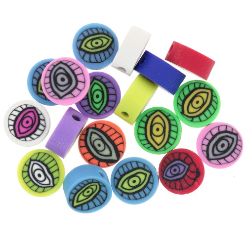 Assortment of 9mm round beads - polymer clay - neon Multicolored x10