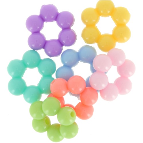 15mm Opaque resin flower beads assortment - Multicoloured pastel x20