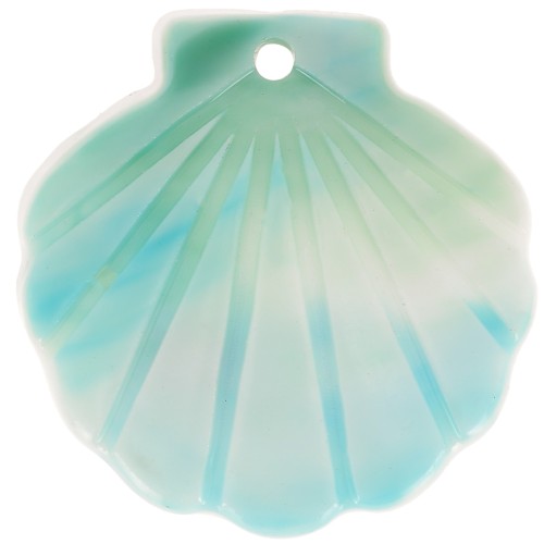 19mm Acetate Shell Pendant - Marbled Blue - White x1