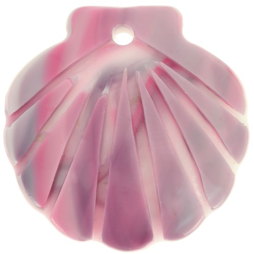 19mm Acetate Shell Pendant - Pink Marbled - White x1