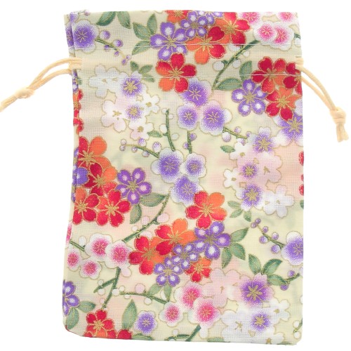 95x140mm Polyester Flower Jewelry Pouch - Ecru - Purple - Red x1