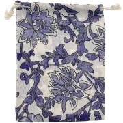 17.5x13cm Burlap bag for jewellery with flower pattern - Ecru - Dark Blue x1