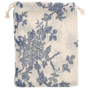 17.5x13cm Burlap bag for jewellery with flower pattern - Ecru - Dark Blue x1|raw }}