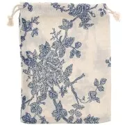 17.5x13cm Burlap bag for jewellery with flower pattern - Ecru - Dark Blue x1