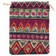 17.5x13cm Burlap bag for jewellery with ethnic pattern - Multicoloured x1|raw }}