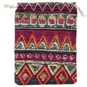 17.5x13cm Burlap bag for jewellery with ethnic pattern - Multicoloured x1