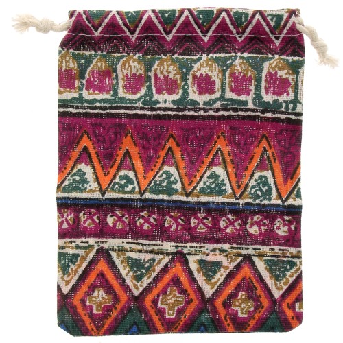 17.5x13cm Burlap bag for jewellery with ethnic pattern - Multicoloured x1