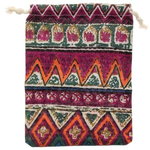 17.5x13cm Burlap bag for jewellery with ethnic pattern - Multicoloured x1