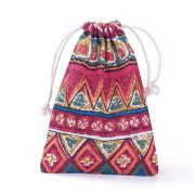 17.5x13cm Burlap bag for jewellery with ethnic pattern - Multicoloured x1