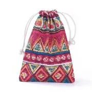17.5x13cm Burlap bag for jewellery with ethnic pattern - Multicoloured x1