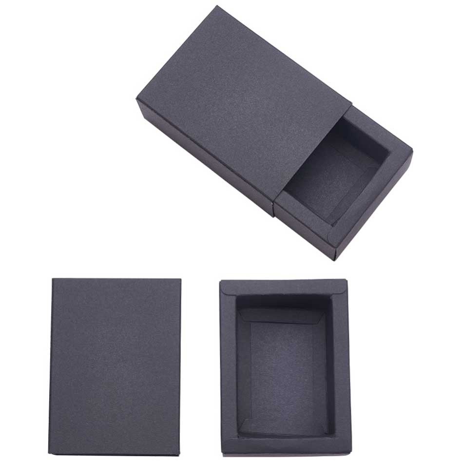 9x6x4cm Kraft Paper Jewellery Box Black x1 Perles & Co