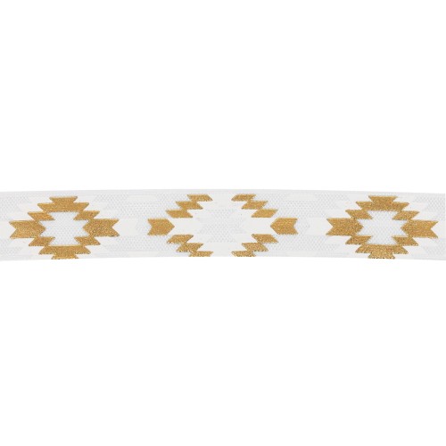 15mm Elastic Fancy Aztec Ribbon - White - Gold x1m