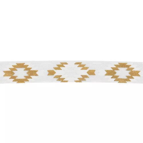 15mm Elastic Fancy Aztec Ribbon - White - Gold x1m