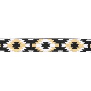 15mm Elastic Fancy Aztec Ribbon - Black - White - Gold x1m