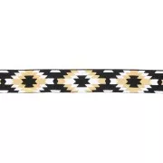 15mm Elastic Fancy Aztec Ribbon - Black - White - Gold x1m