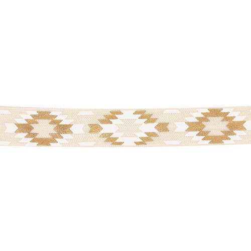 15mm Elastic Fancy Aztec Ribbon - Beige - White - Gold x1m