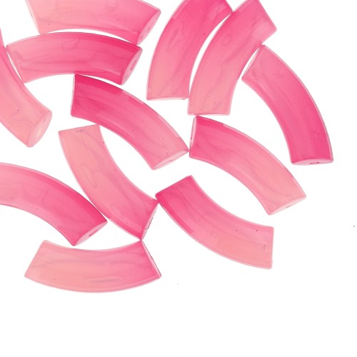 37x12mm Curved & faceted tube beads in transparent resin - Pink gradient x6