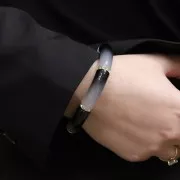 37x12mm Curved & faceted tube beads in transparent resin - Blue gradient x6