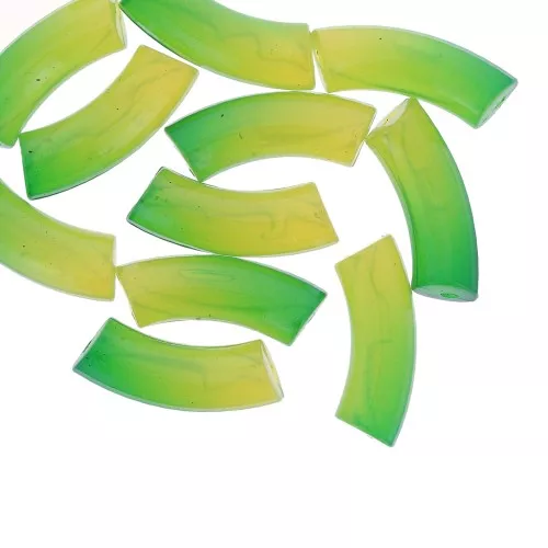 37x12mm Curved & faceted tube beads in transparent resin - Green gradient x6