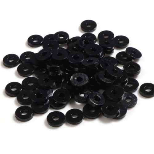 6x1mm Heishi plastic round beads - Black x1.8g