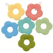 27mm Hollow acrylic flower pendants - Multicoloured x10