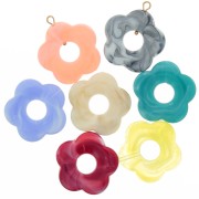 27mm Hollow acrylic flower pendants - Marbled Multicolour x10
