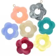 27mm Hollow acrylic flower pendants - Marbled Multicolour x10