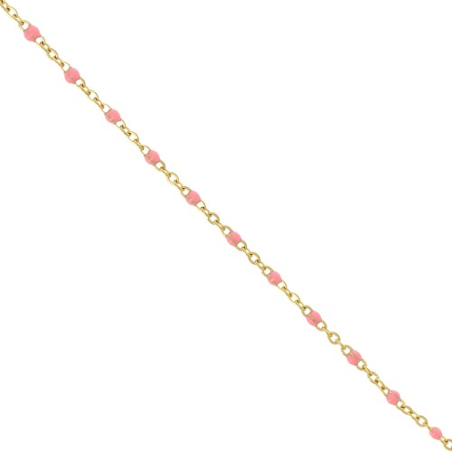 2mm Stainless steel 304 Chain with epoxy resin beads Gold Tone - Salmon x1m