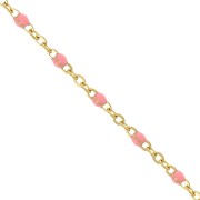 2mm Stainless steel 304 Chain with epoxy resin beads Gold Tone - Salmon x1m