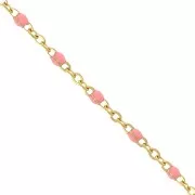2mm Stainless steel 304 Chain with epoxy resin beads Gold Tone - Salmon x1m
