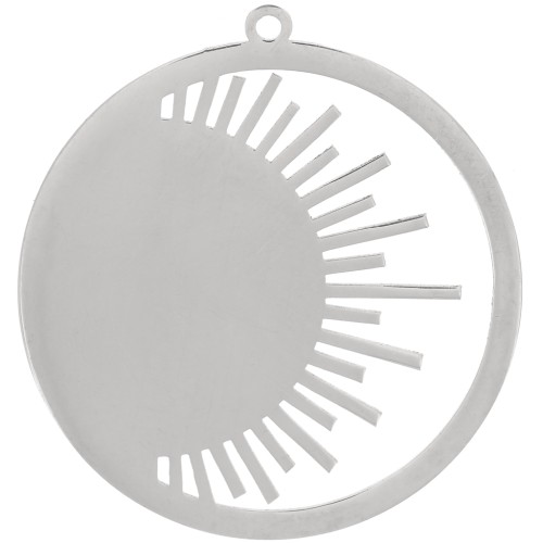30mm 316L stainless steel round pendant - sun pattern x1