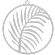 30mm Stainless steel 316L Round pendant leaf pattern x1