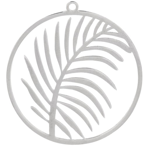 30mm Stainless steel 316L Round pendant leaf pattern x1