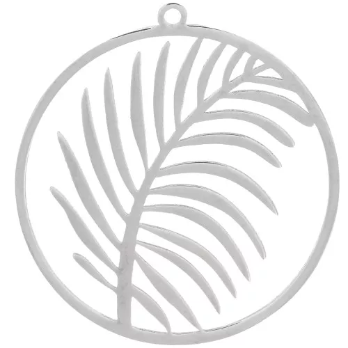 30mm Stainless steel 316L Round pendant leaf pattern x1