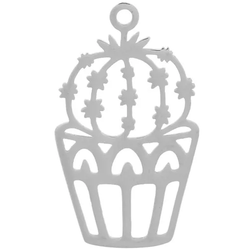 30x17mm Stainless Steel 304 Hollow Cactus Pendant x1