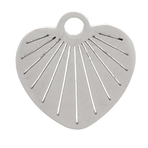 10mm 304 stainless steel striated heart charm x1