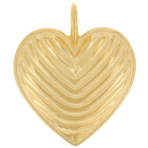 24x20mm striated Heart Pendant - Fine Gold plated x1