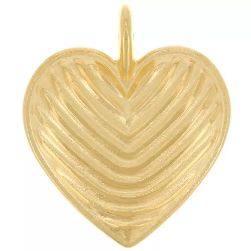 24x20mm striated Heart Pendant - Fine Gold plated x1