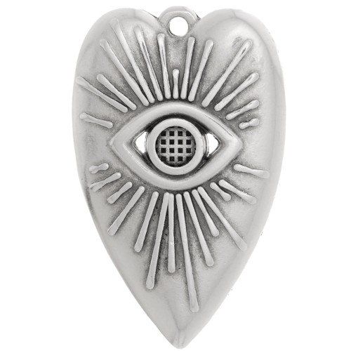 39x24mm Heart pendant with eye for 4mm cabochon - Antique silver plating x1