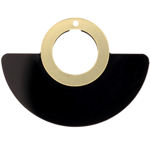 41x56mm Plexiglas Fan Pendant - Black - Gold Tone x1