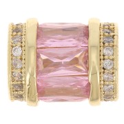12x10mm tube bead with zirconium oxide - Gold - Crystal - Light Pink x1