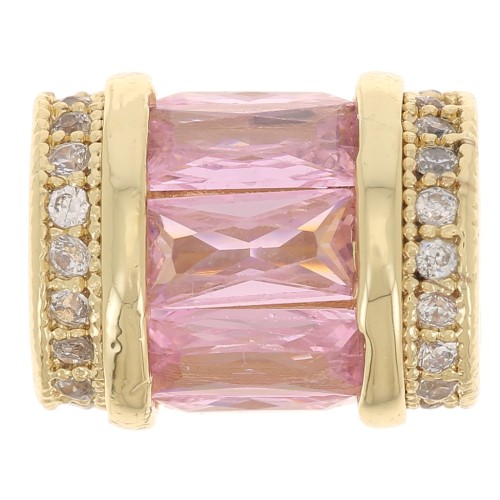 12x10mm tube bead with zirconium oxide - Gold - Crystal - Light Pink x1