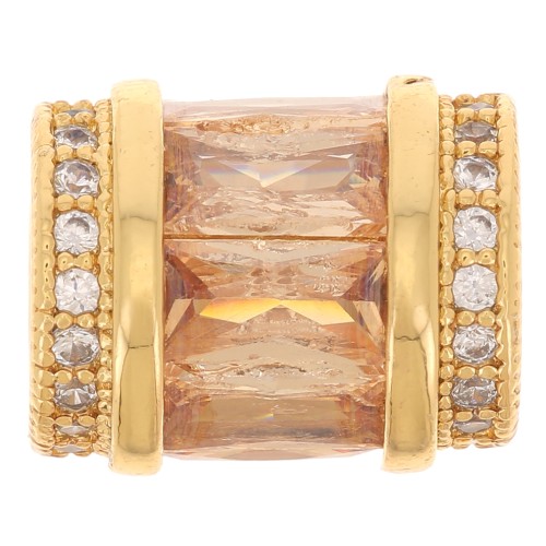 12x10mm tube bead with zirconium oxide - Gold - Crystal - Champagne x1