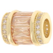 12x10mm tube bead with zirconium oxide - Gold - Crystal - Champagne x1