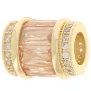 12x10mm tube bead with zirconium oxide - Gold - Crystal - Champagne x1