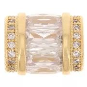 12x10mm tube bead with zirconium oxide - Gold - Crystal x1